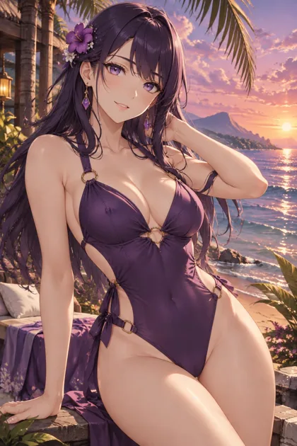 Yuki, an adult anime companion beside the tropical sea